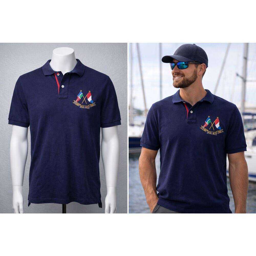 Polo Ralph Lauren RL-67 Peace Crest Flags Graphic Polo Shirt Blue Men’s S